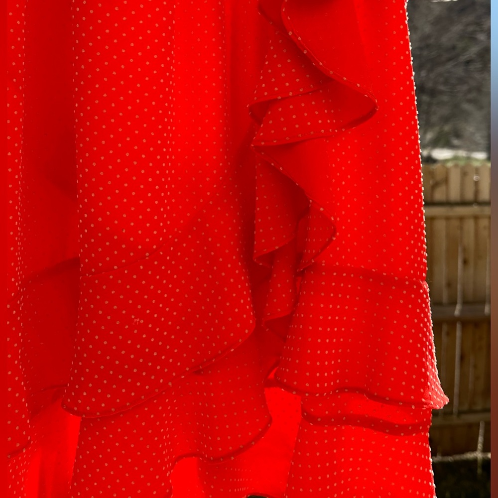 Anthropologie Sachin + Babi Coral/Orange-Red Ruffle Pindot Dress size 6 - Picture 7 of 15